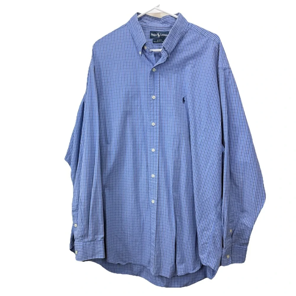 Polo Ralph Lauren Blue‎ Plaid Cotton Button Down Blake Shirt XL